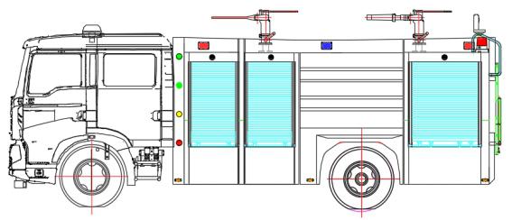 JDF5190GXFGP70/Z型干粉泡沫联用消防车总体布置