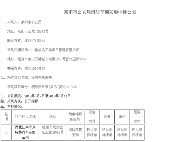 打造莱阳消防新形象——我公司成功中标莱阳市公安局消防采购项目